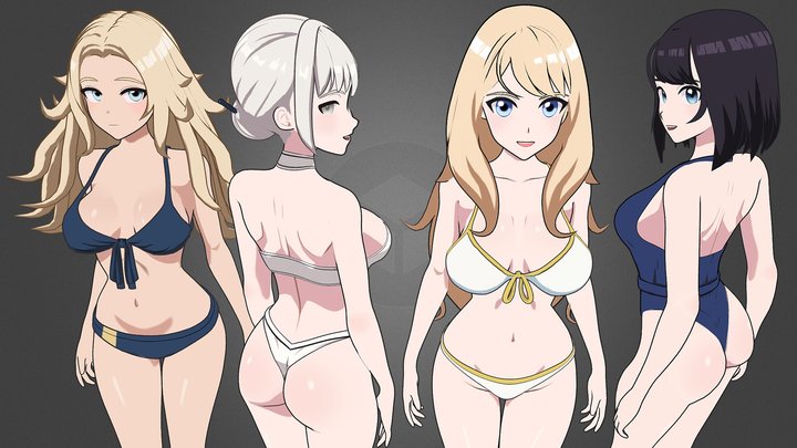 Summer Collection: 4 Anime Bikini 3D Characters 3D Model