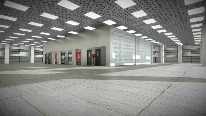 Big Square Commercial Building 3D Model